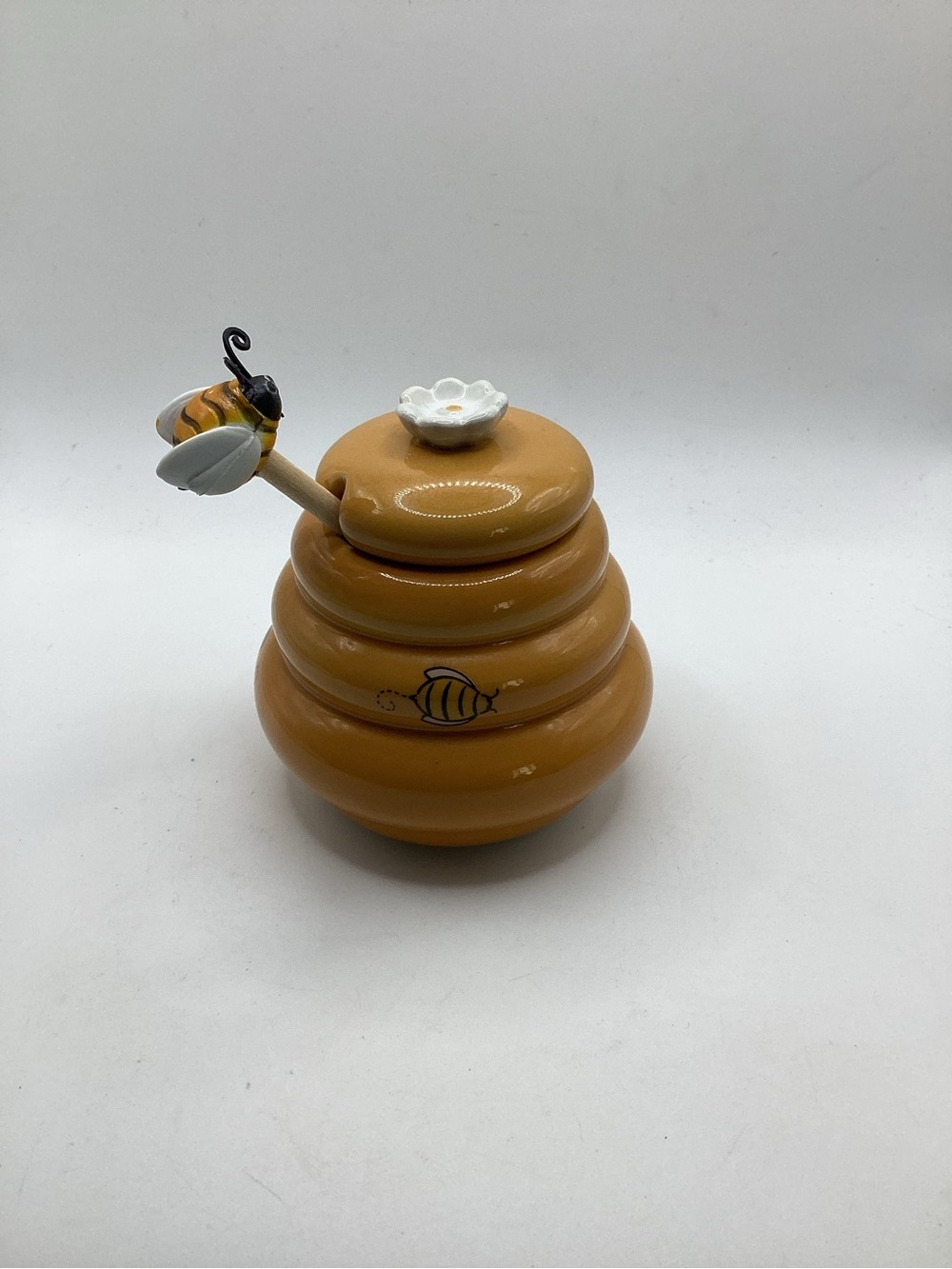 Beehive Honey Miel Jar Pot Ceramic with BUMBLE BEE Dipper